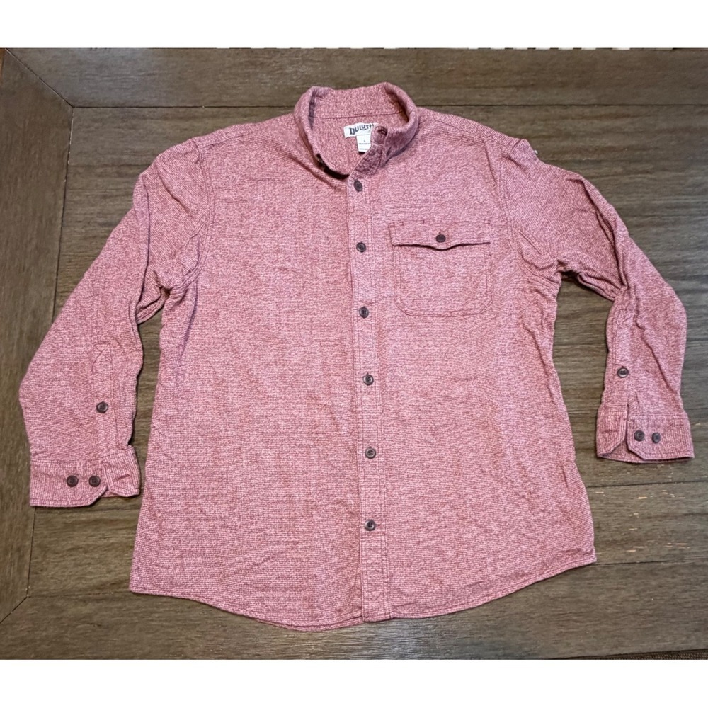 Duluth Trading Co Mens Relaxed Fit Cotton Button Down Shirt Red Heather L 80686‎